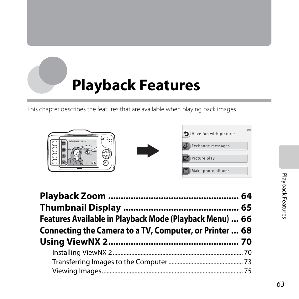 Playback features | Nikon S31 User Manual | Page 89 / 208