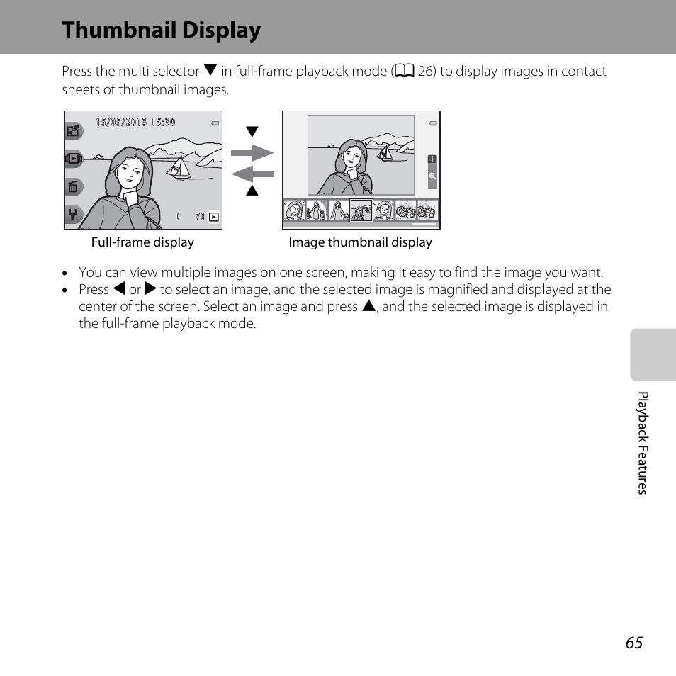 Thumbnail display, A 65 | Nikon S31 User Manual | Page 91 / 208