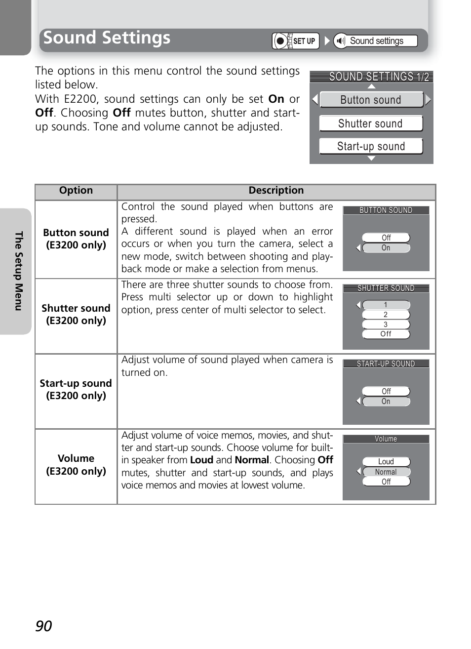 Sound settings | Nikon 2200 - 3200 User Manual | Page 100 / 120