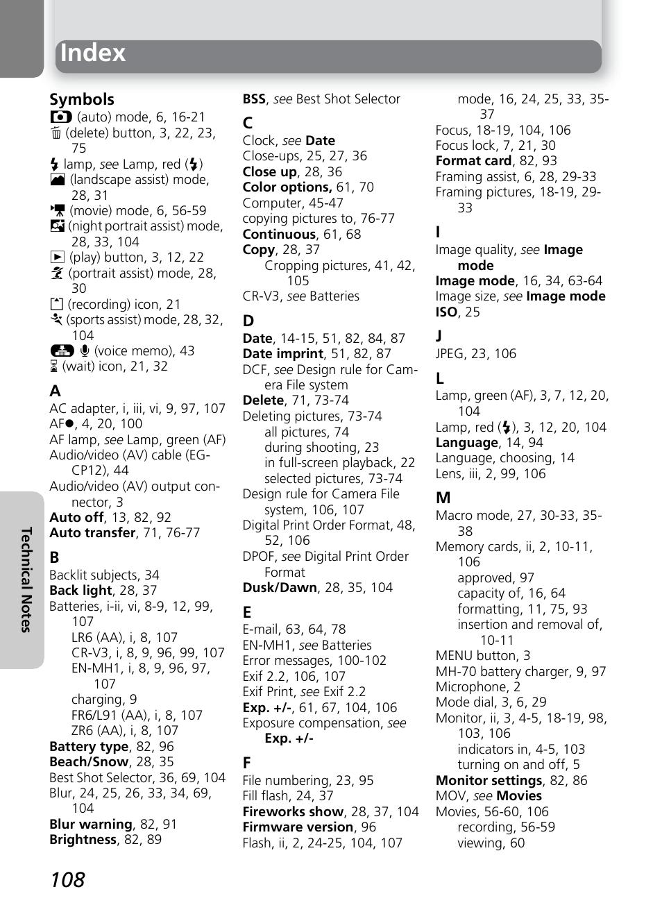 Index | Nikon 2200 - 3200 User Manual | Page 118 / 120