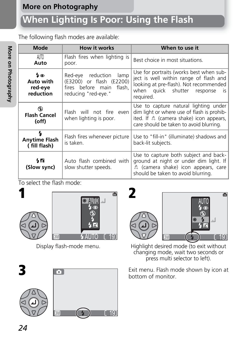 When lighting is poor: using the flash | Nikon 2200 - 3200 User Manual | Page 34 / 120