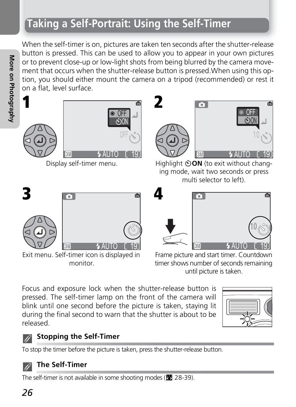 Taking a self-portrait: using the self-timer | Nikon 2200 - 3200 User Manual | Page 36 / 120