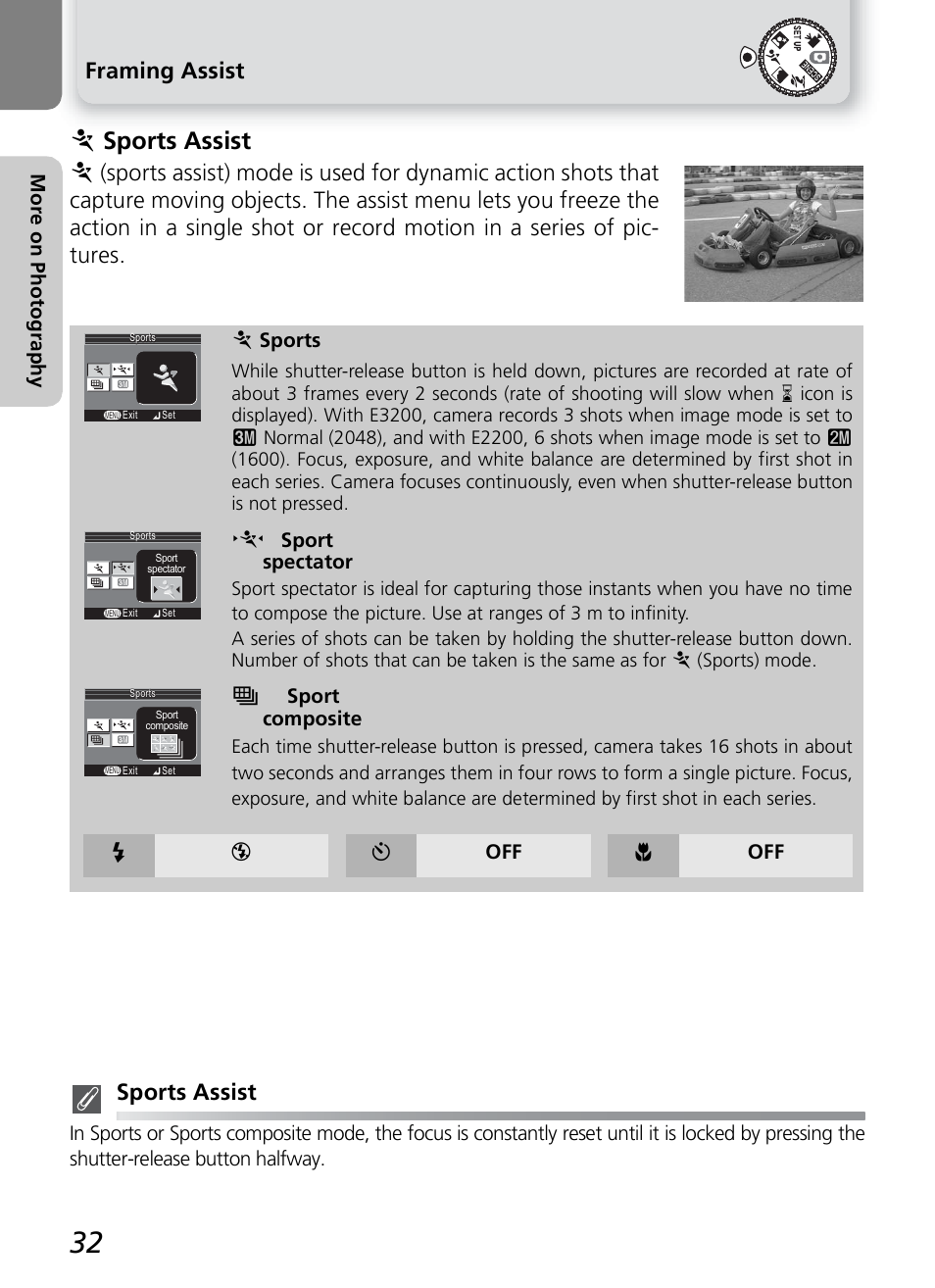 J sports assist, Framing assist | Nikon 2200 - 3200 User Manual | Page 42 / 120