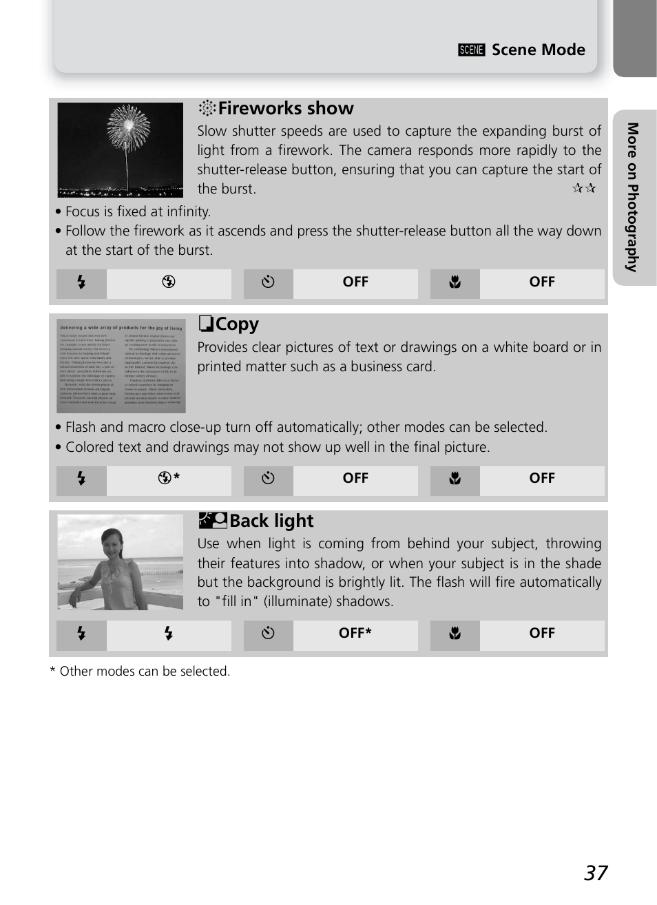 H fireworks show, I copy, J back light | Nikon 2200 - 3200 User Manual | Page 47 / 120