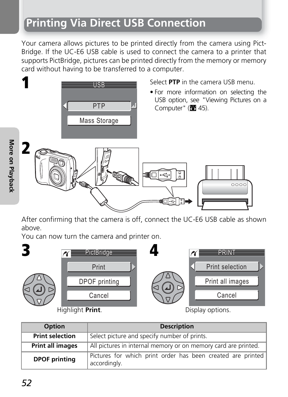 Printing via direct usb connection | Nikon 2200 - 3200 User Manual | Page 62 / 120