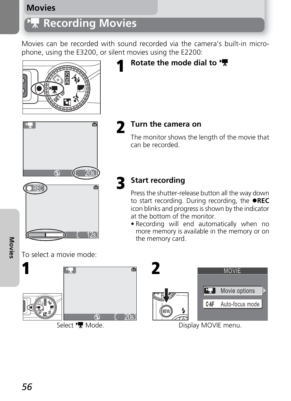 W recording movies | Nikon 2200 - 3200 User Manual | Page 66 / 120