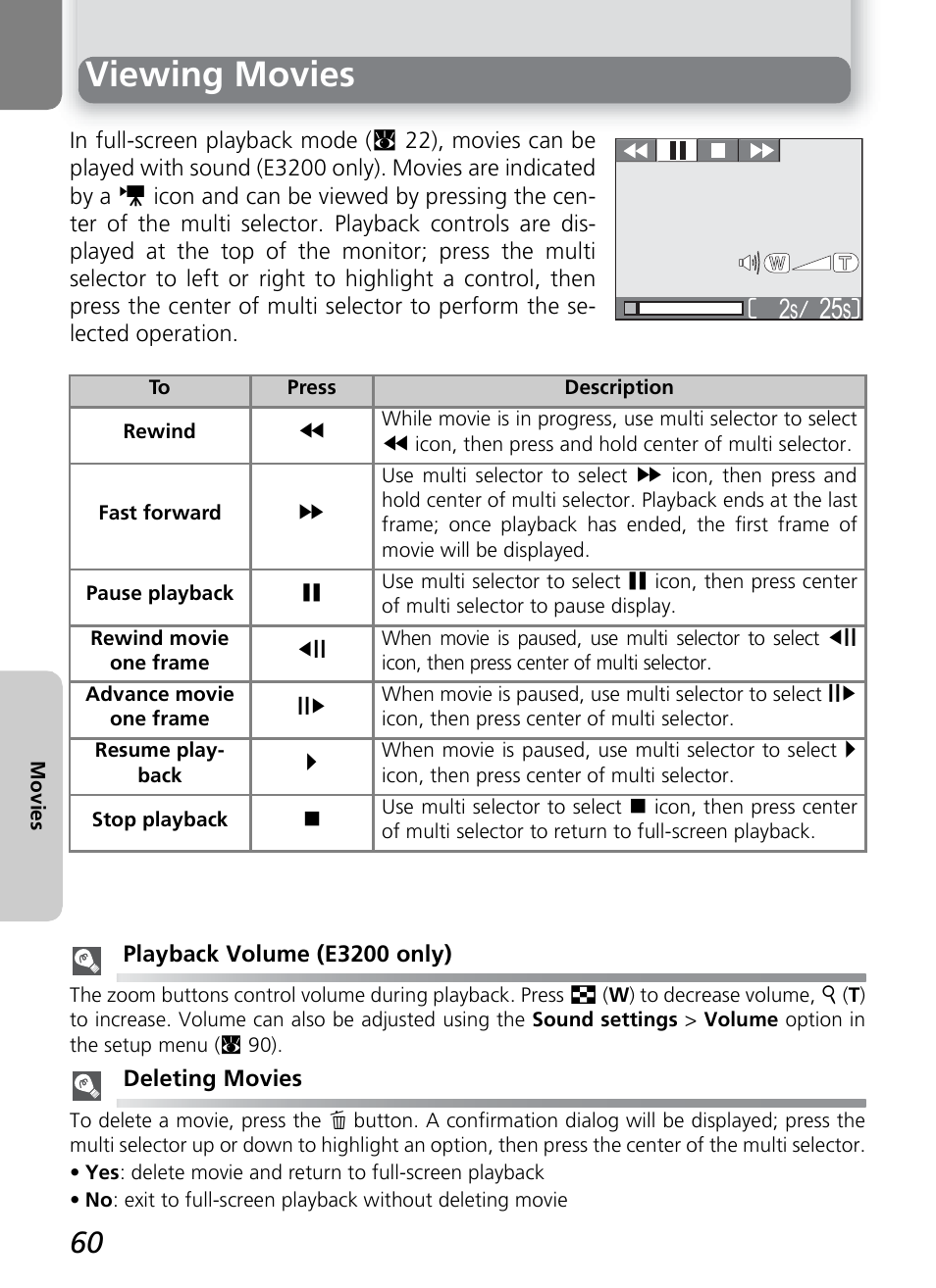 Viewing movies | Nikon 2200 - 3200 User Manual | Page 70 / 120