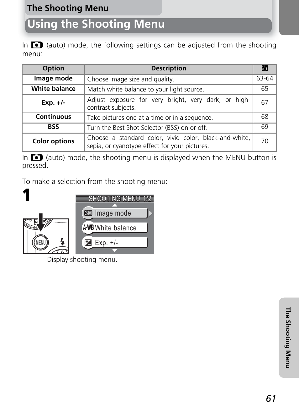 Using the shooting menu, The shooting menu | Nikon 2200 - 3200 User Manual | Page 71 / 120