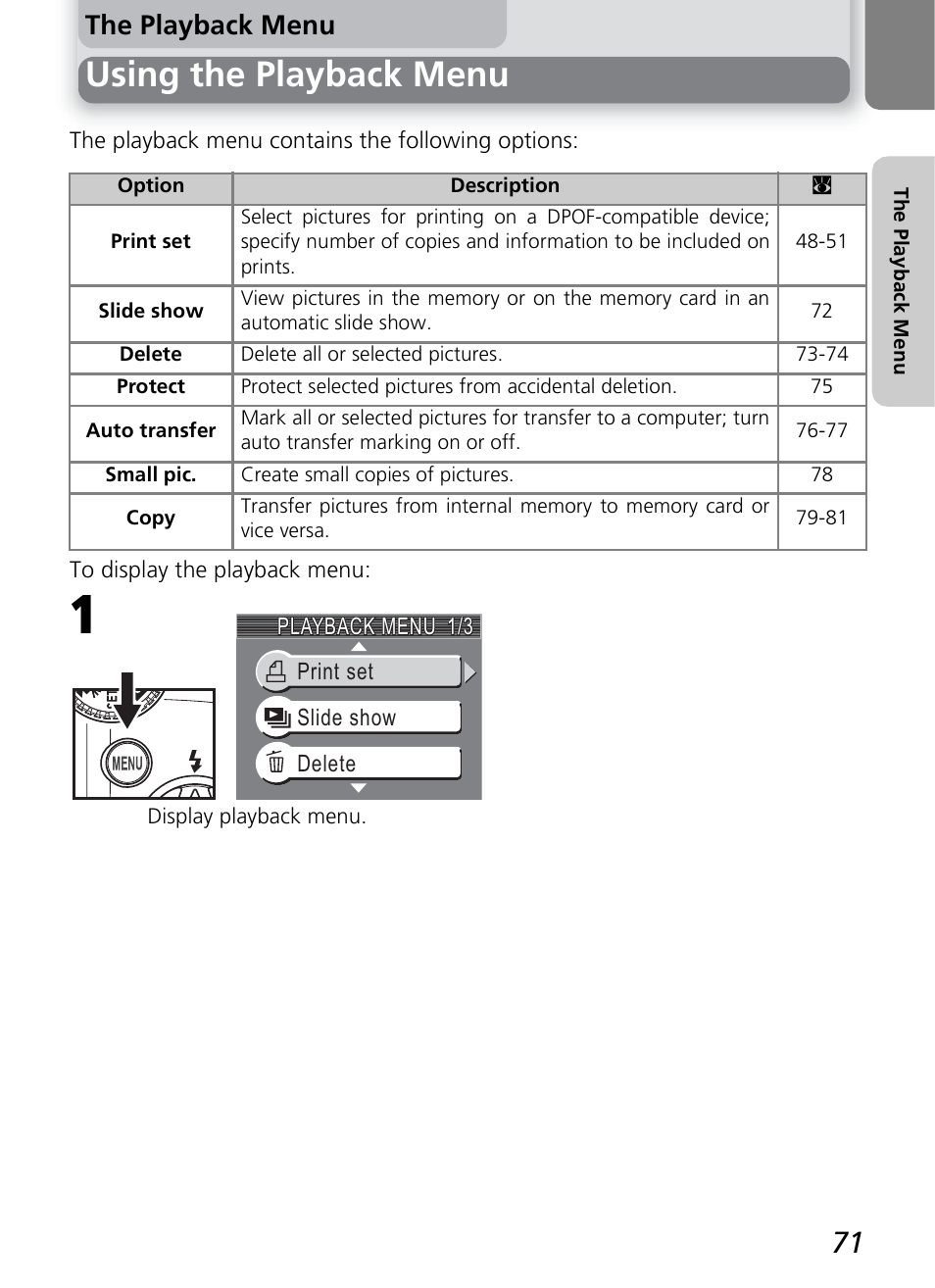 Using the playback menu, The playback menu | Nikon 2200 - 3200 User Manual | Page 81 / 120