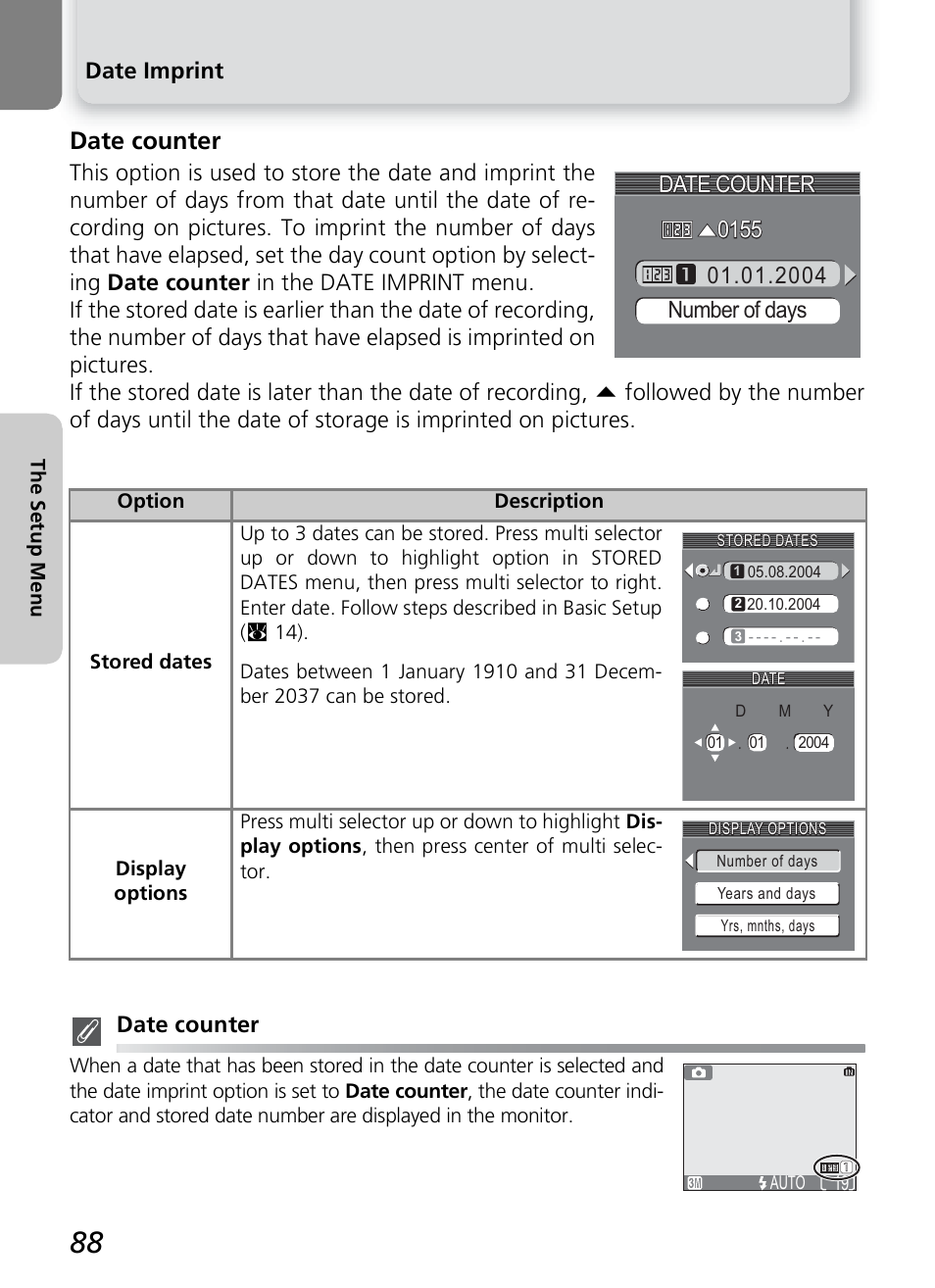 Date counter, Date imprint | Nikon 2200 - 3200 User Manual | Page 98 / 120