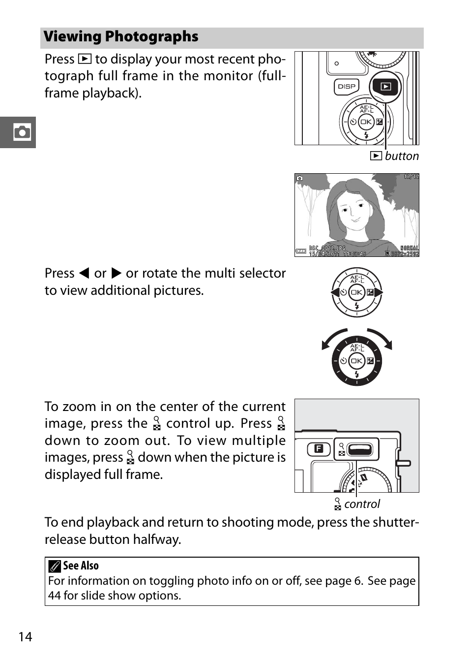 Viewing photographs | Nikon J1 User Manual | Page 26 / 88