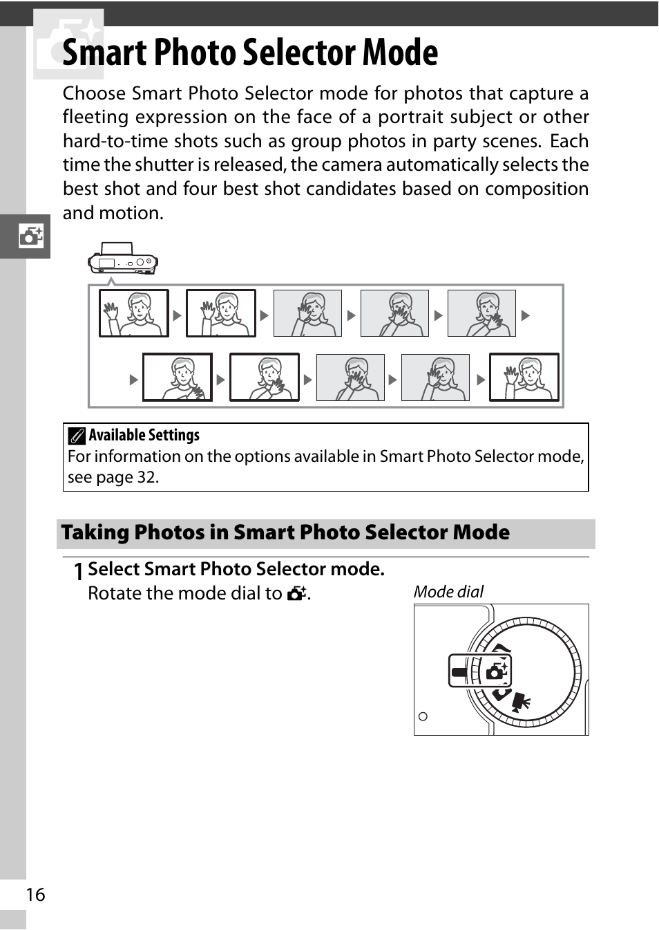 Smart photo selector mode, Taking photos in smart photo selector mode | Nikon J1 User Manual | Page 28 / 88
