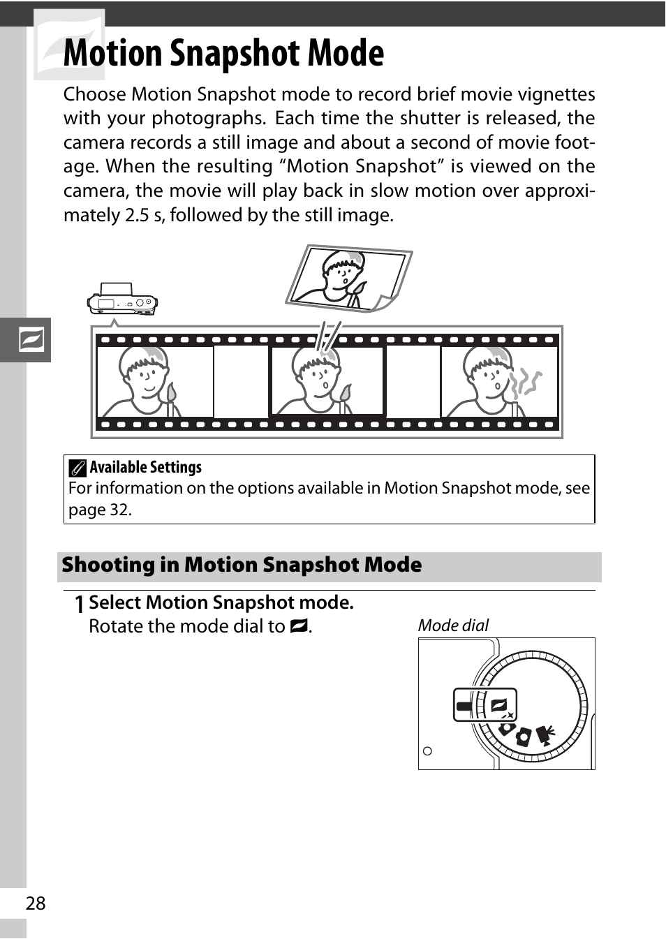 Motion snapshot mode, Shooting in motion snapshot mode | Nikon J1 User Manual | Page 40 / 88