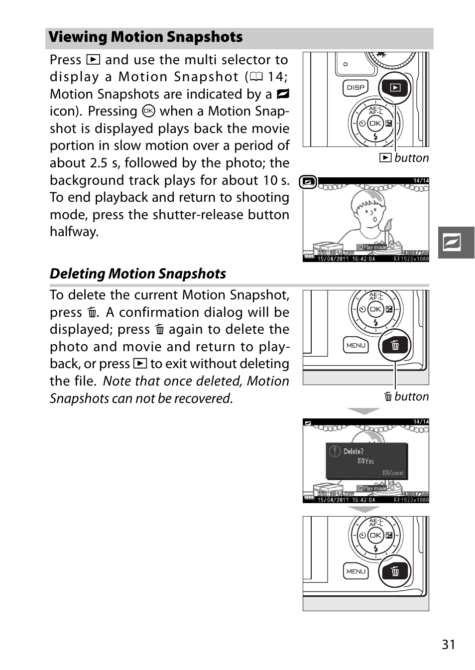 Viewing motion snapshots | Nikon J1 User Manual | Page 43 / 88
