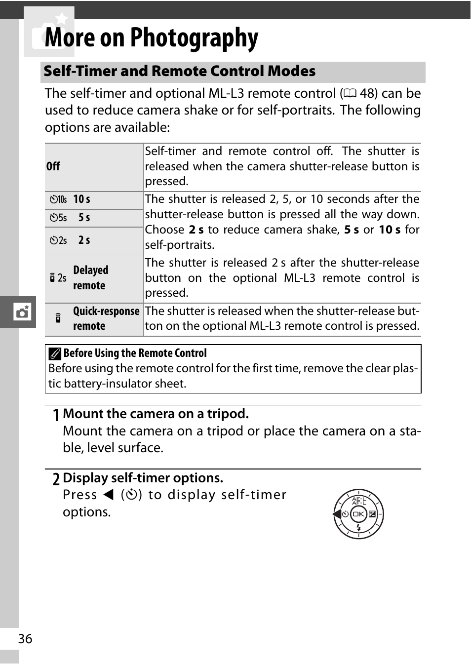 More on photography, Self-timer and remote control modes | Nikon J1 User Manual | Page 48 / 88