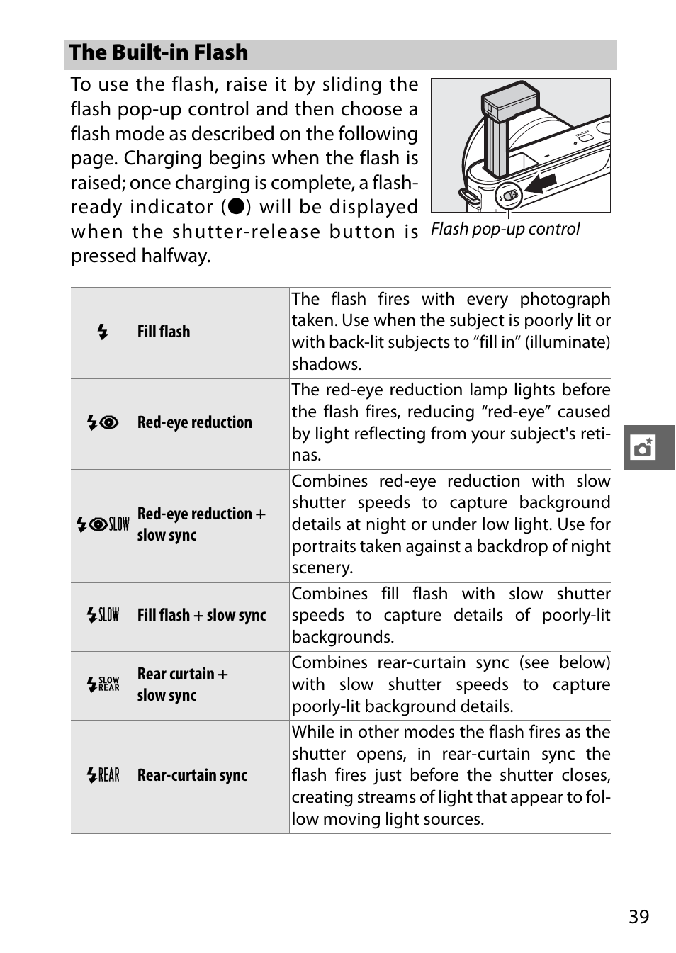 The built-in flash, 0 39) is u | Nikon J1 User Manual | Page 51 / 88