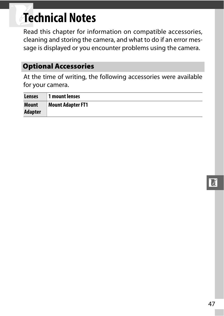 Technical notes, Optional accessories | Nikon J1 User Manual | Page 59 / 88