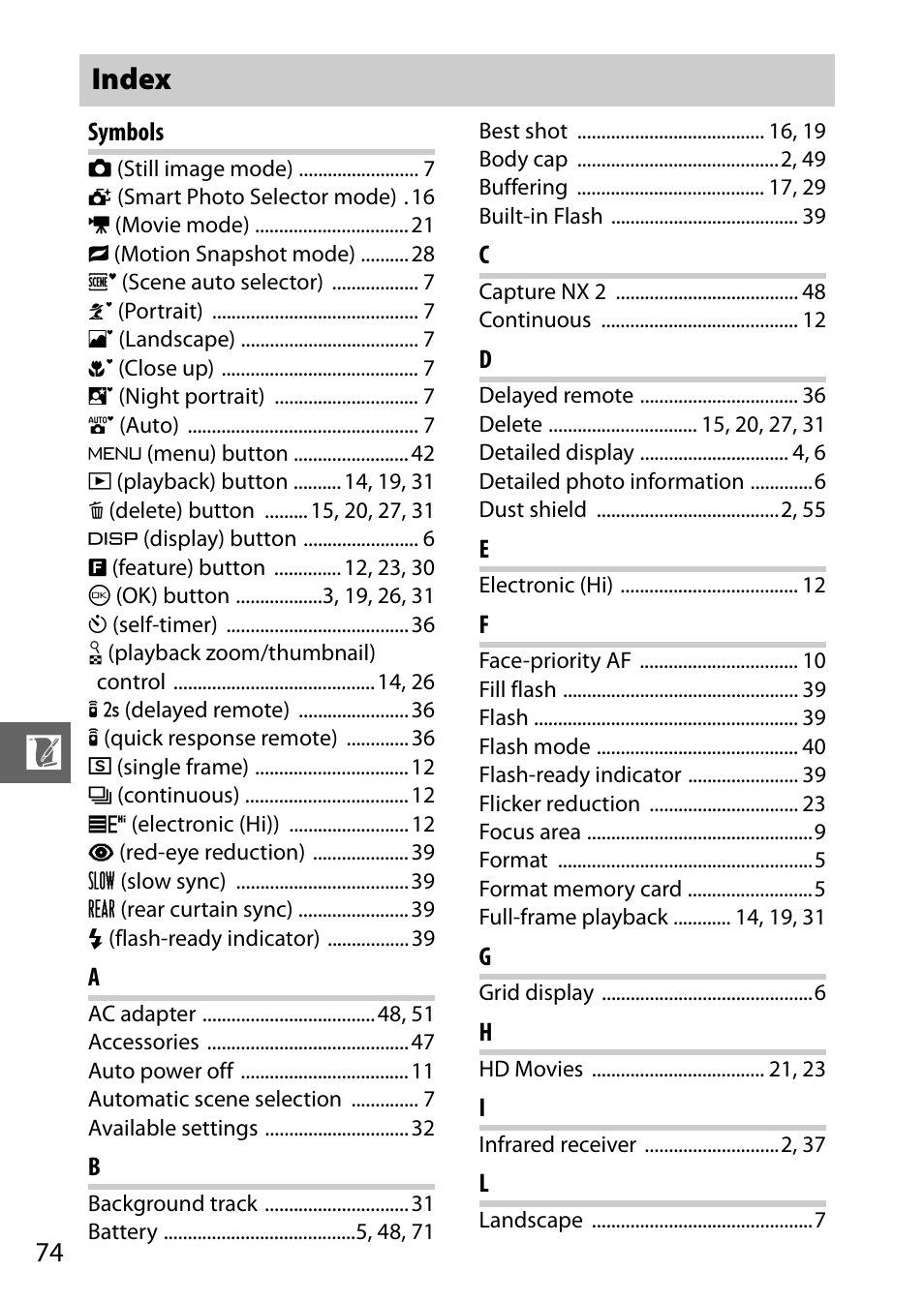 Index | Nikon J1 User Manual | Page 86 / 88