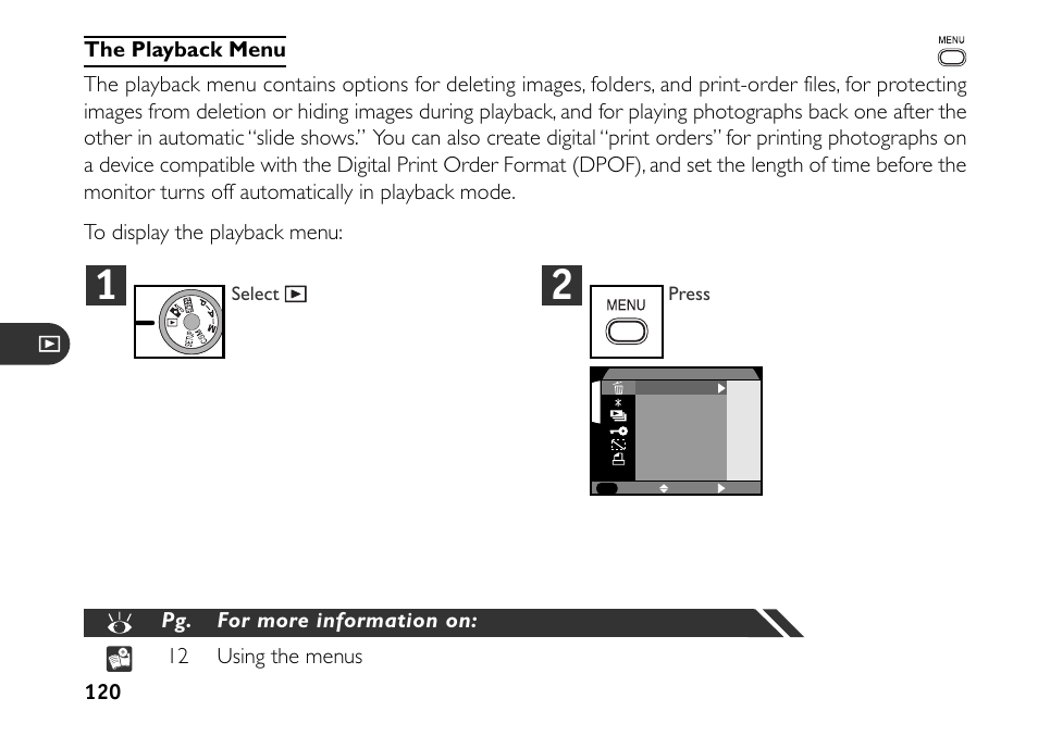 The playback menu | Nikon 880 User Manual | Page 125 / 193