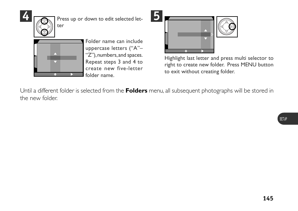 Press up or down to edit selected let- ter | Nikon 880 User Manual | Page 150 / 193