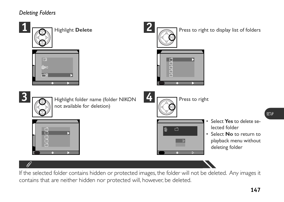 147 deleting folders | Nikon 880 User Manual | Page 152 / 193