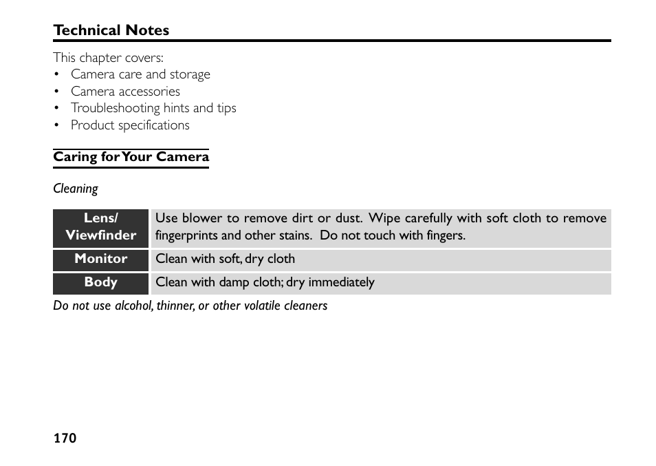 Technical notes, Caring for your camera | Nikon 880 User Manual | Page 175 / 193