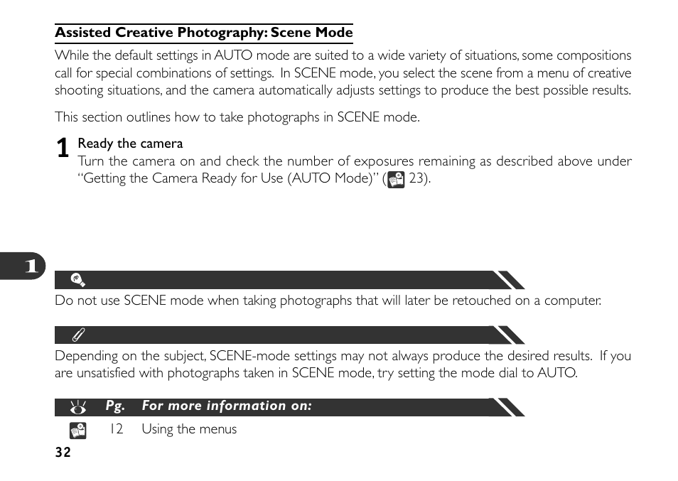 Assisted creative photography: scene mode | Nikon 880 User Manual | Page 37 / 193