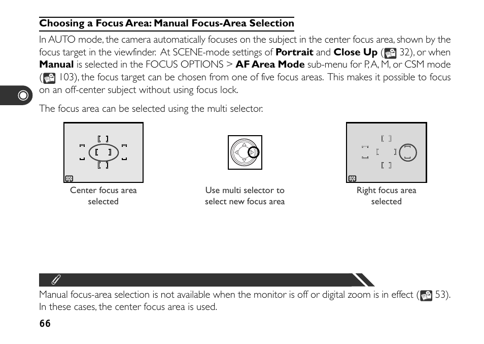 Choosing a focus area: manual focus-area selection | Nikon 880 User Manual | Page 71 / 193