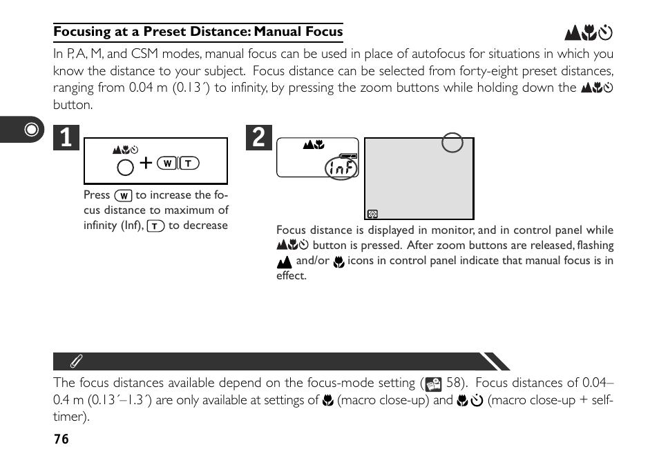 Focusing at a preset distance: manual focus | Nikon 880 User Manual | Page 81 / 193