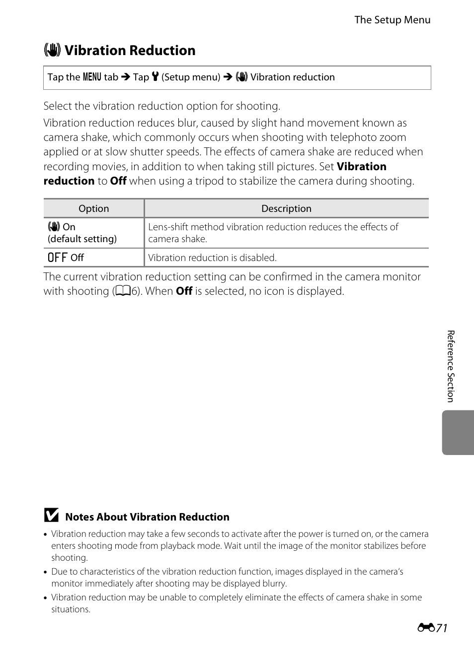 Vibration reduction, G vibration reduction | Nikon S4300 User Manual | Page 179 / 224