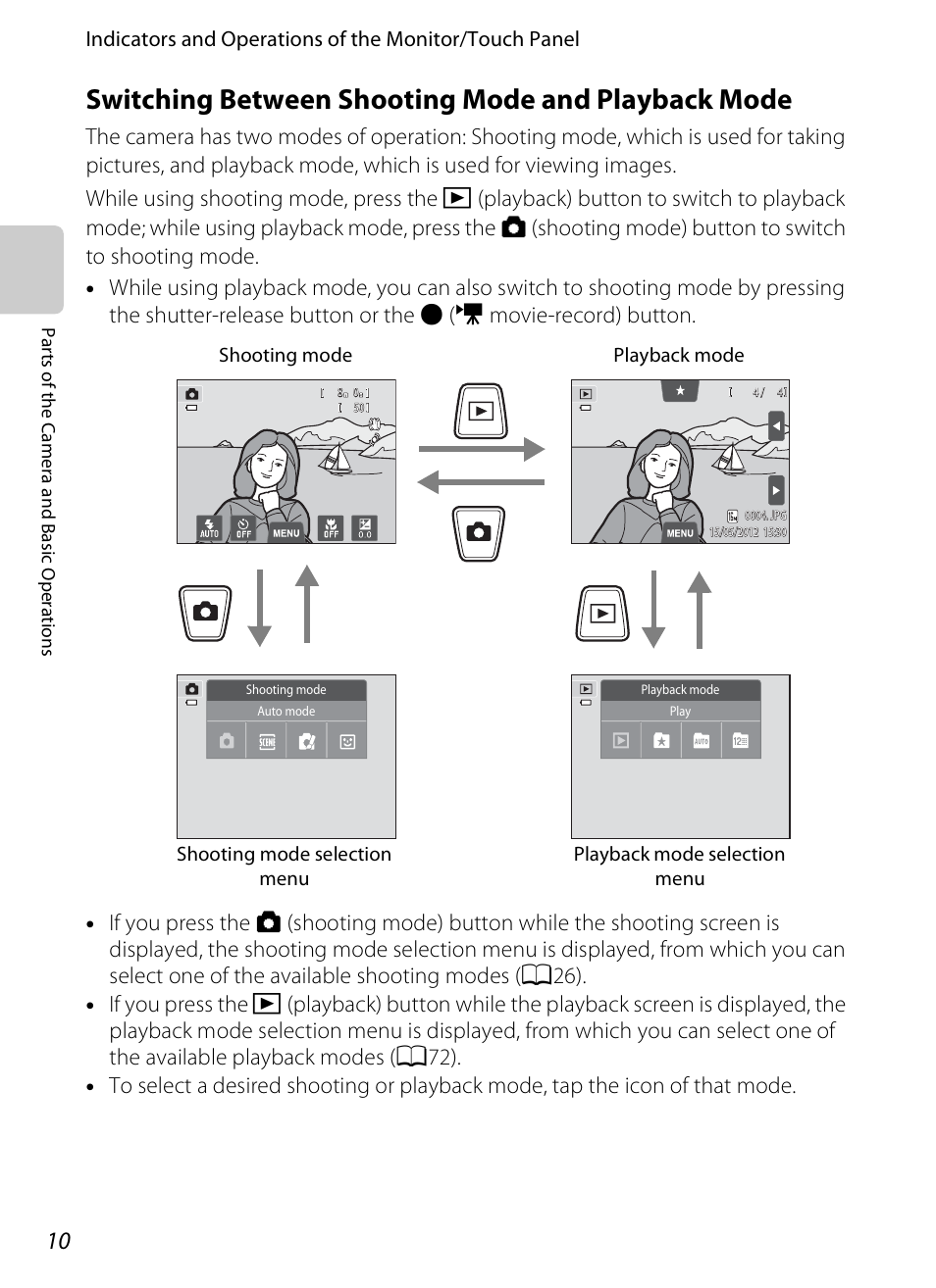 Switching between shooting mode and playback mode | Nikon S4300 User Manual | Page 28 / 224