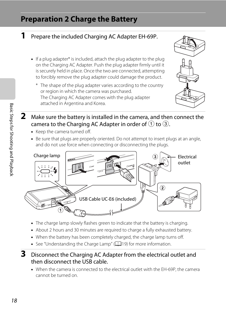 Preparation 2 charge the battery | Nikon S4300 User Manual | Page 36 / 224