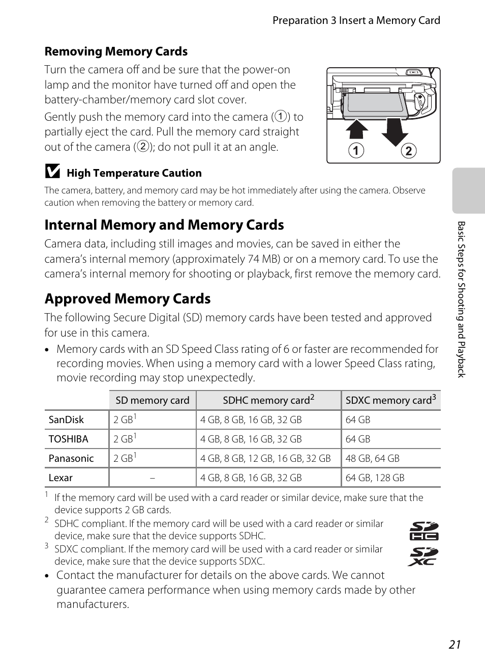 Internal memory and memory cards, Approved memory cards | Nikon S4300 User Manual | Page 39 / 224