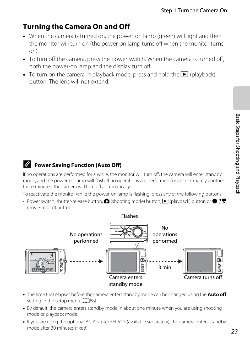 Turning the camera on and off | Nikon S4300 User Manual | Page 41 / 224