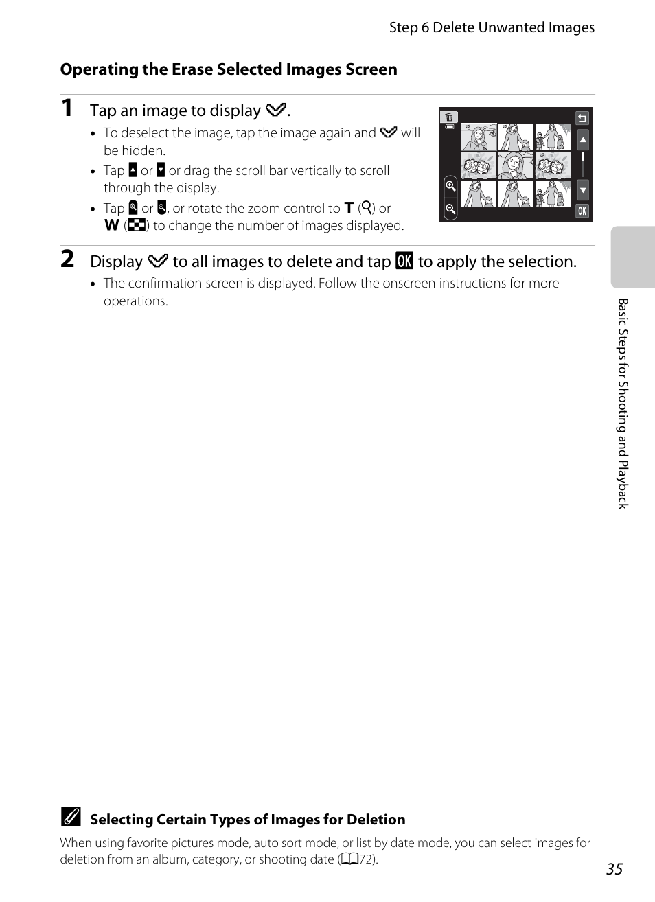 Operating the erase selected images screen, A35) fo | Nikon S4300 User Manual | Page 53 / 224