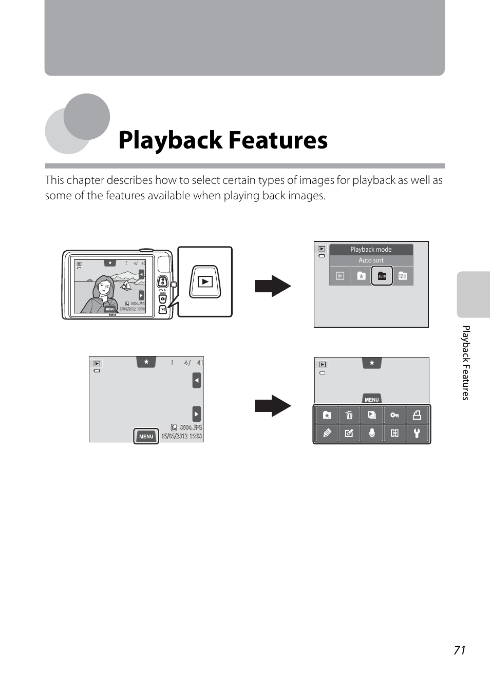 Playback features, Play ba ck f e ature s | Nikon S4300 User Manual | Page 89 / 224