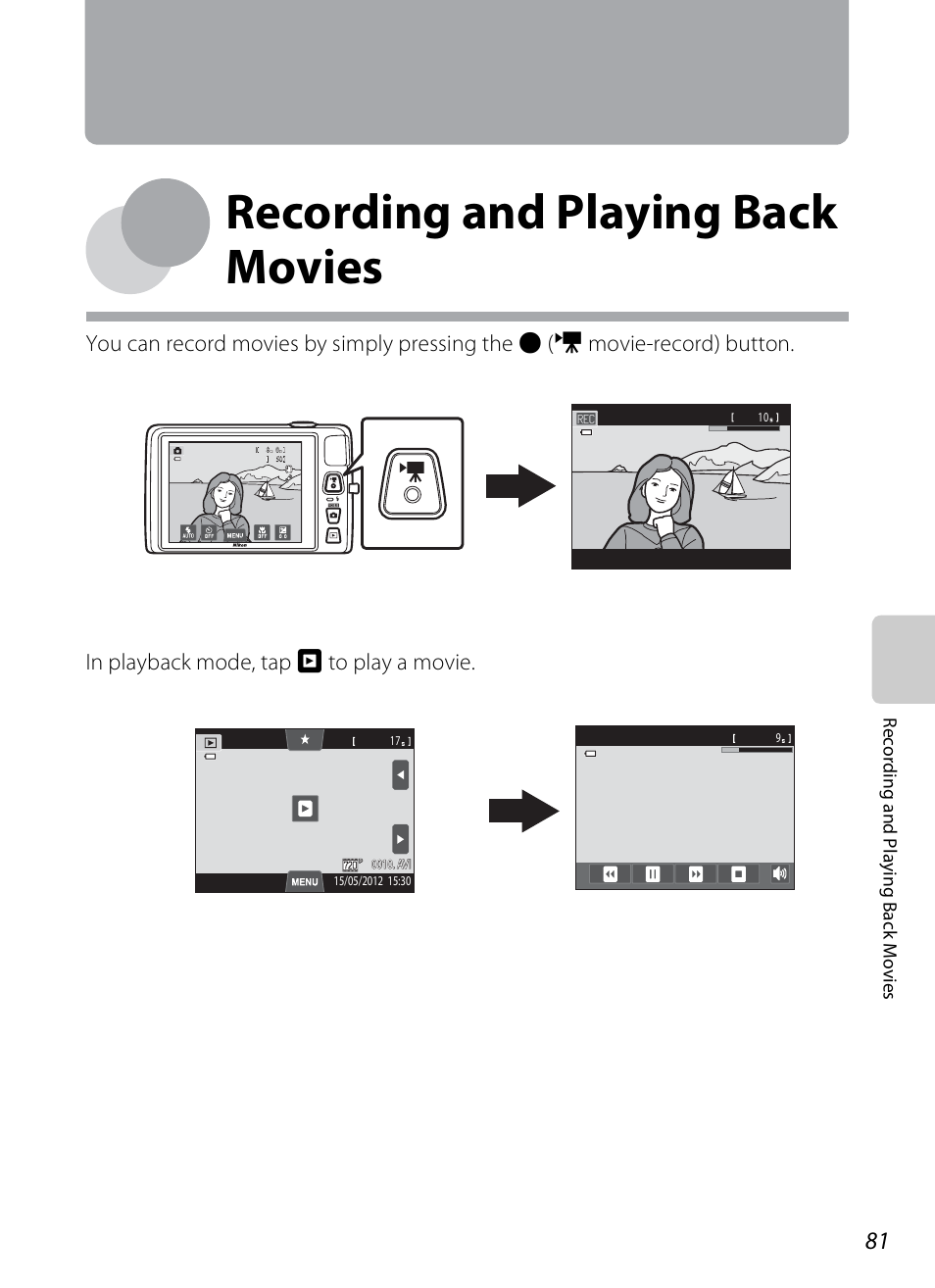 Recording and playing back movies | Nikon S4300 User Manual | Page 99 / 224