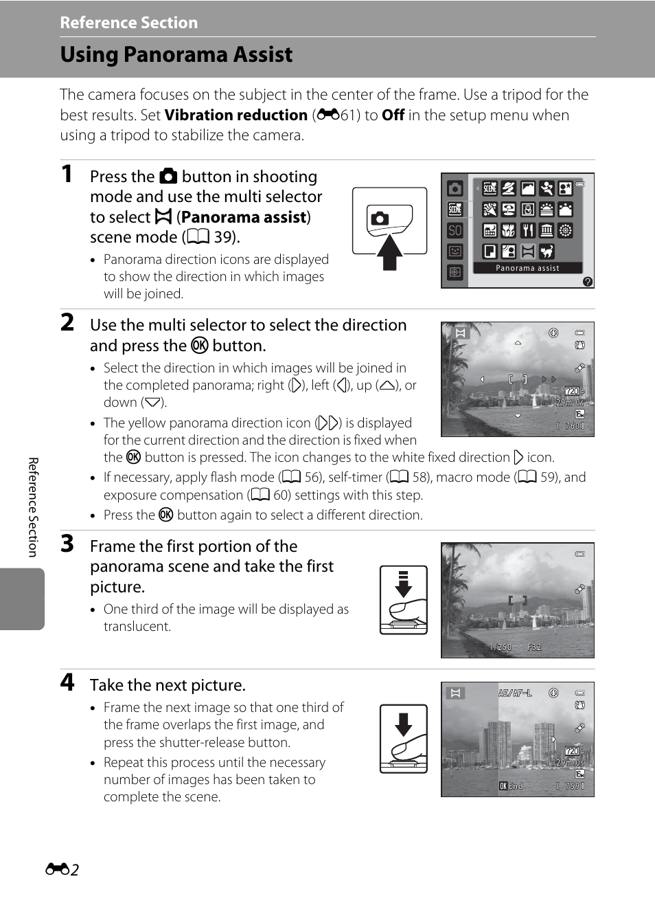 Using panorama assist, Button, Take the next picture | Nikon S6200 User Manual | Page 108 / 212