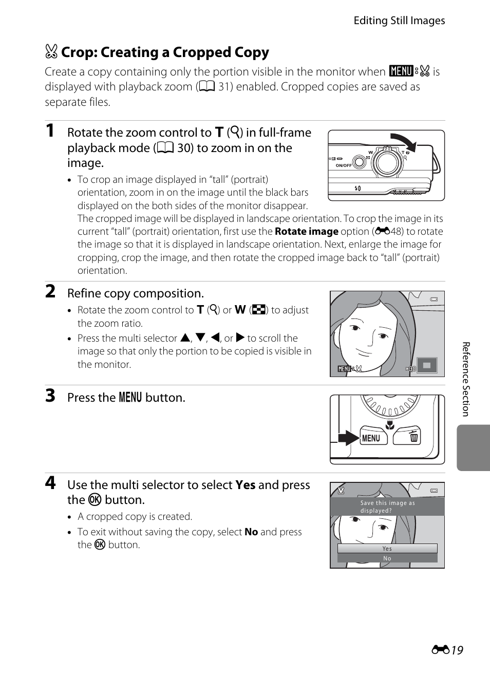 Crop: creating a cropped copy, A crop: creating a cropped copy, E19) | Nikon S6200 User Manual | Page 125 / 212