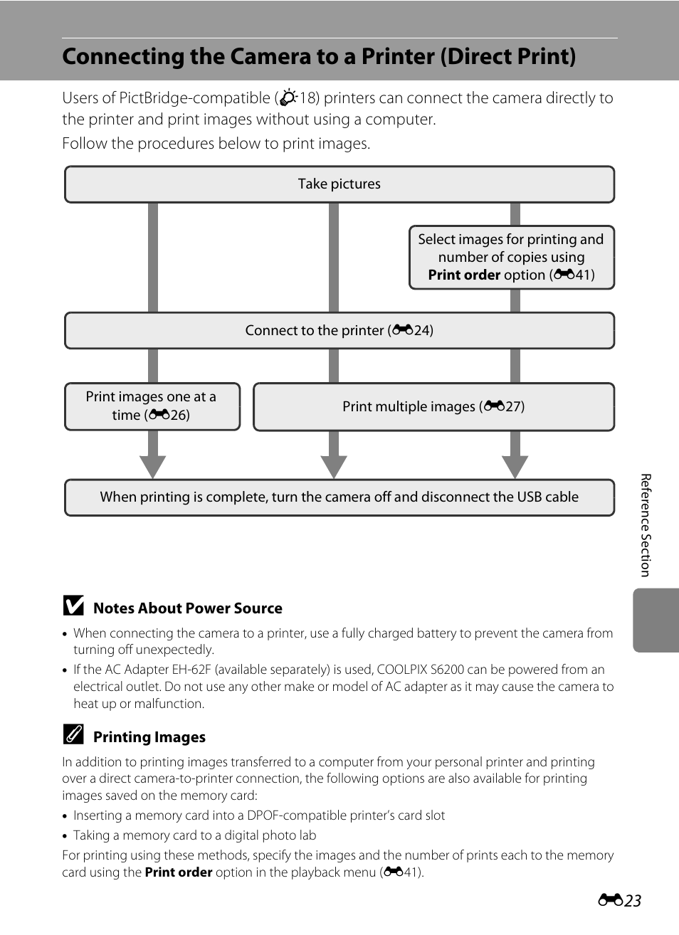 Connecting the camera to a printer (direct print) | Nikon S6200 User Manual | Page 129 / 212