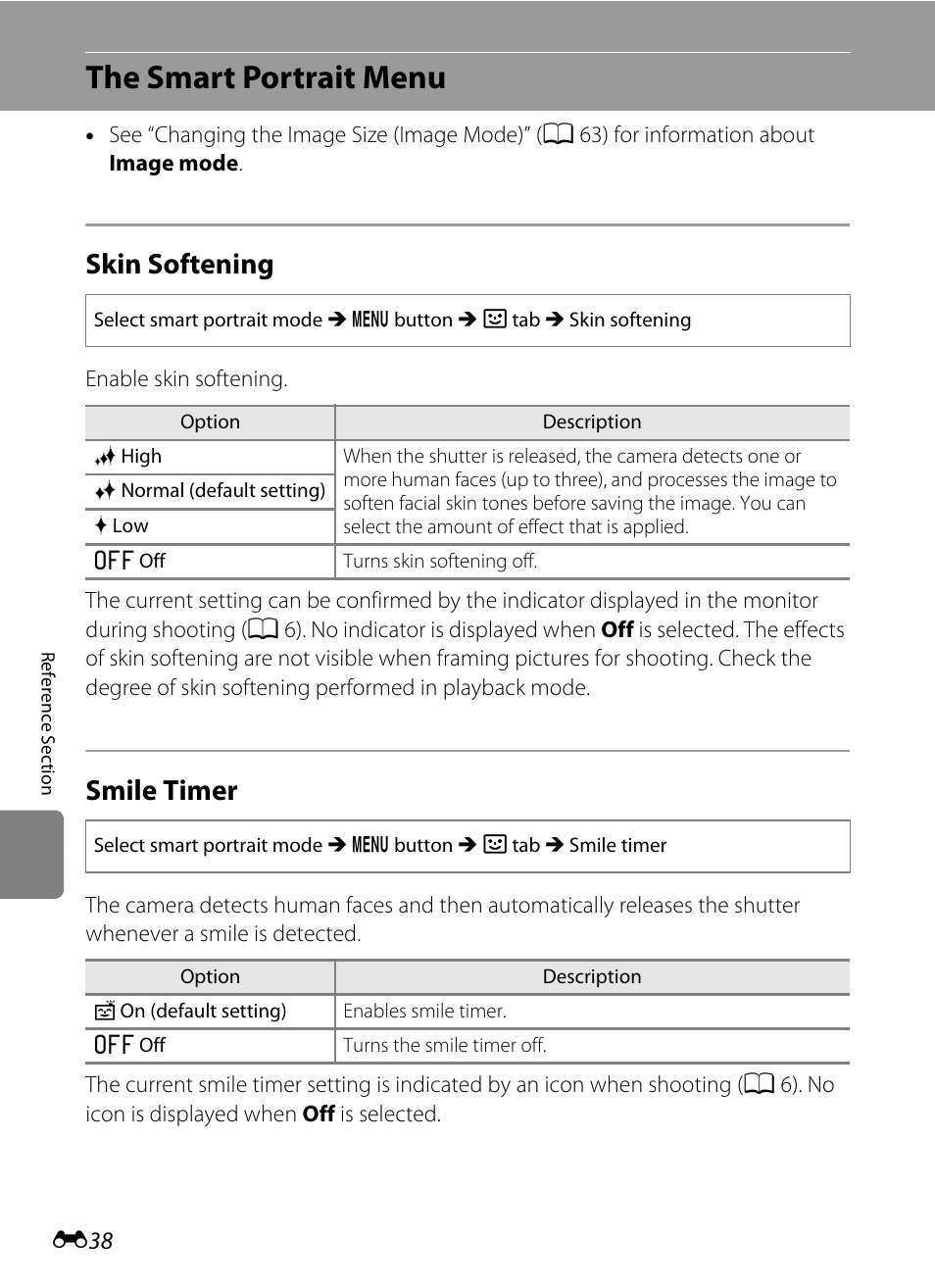 The smart portrait menu, Skin softening, Smile timer | Nikon S6200 User Manual | Page 144 / 212