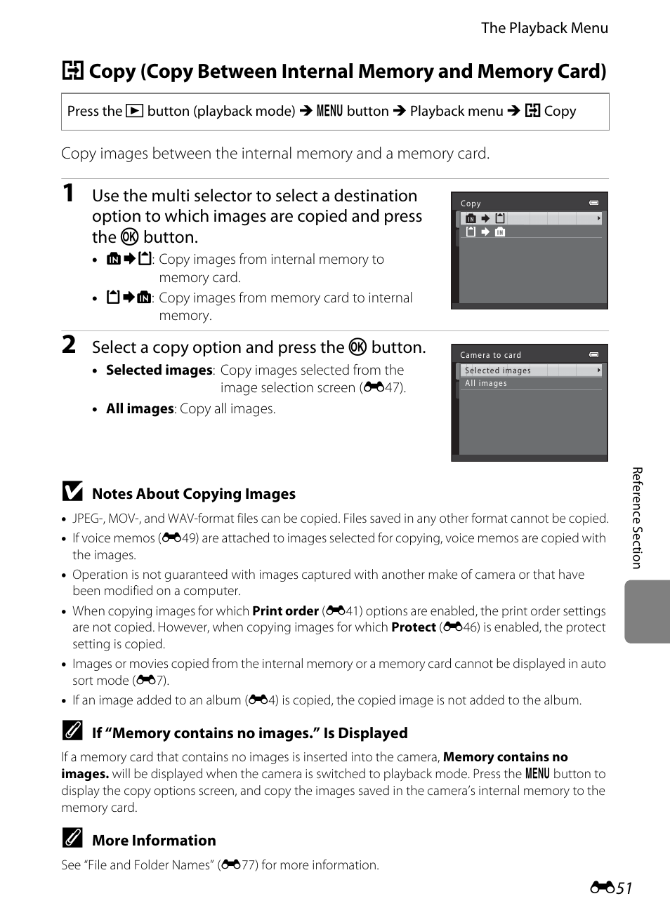 E51), cannot be, E51), Select a copy option and press the k button | Nikon S6200 User Manual | Page 157 / 212