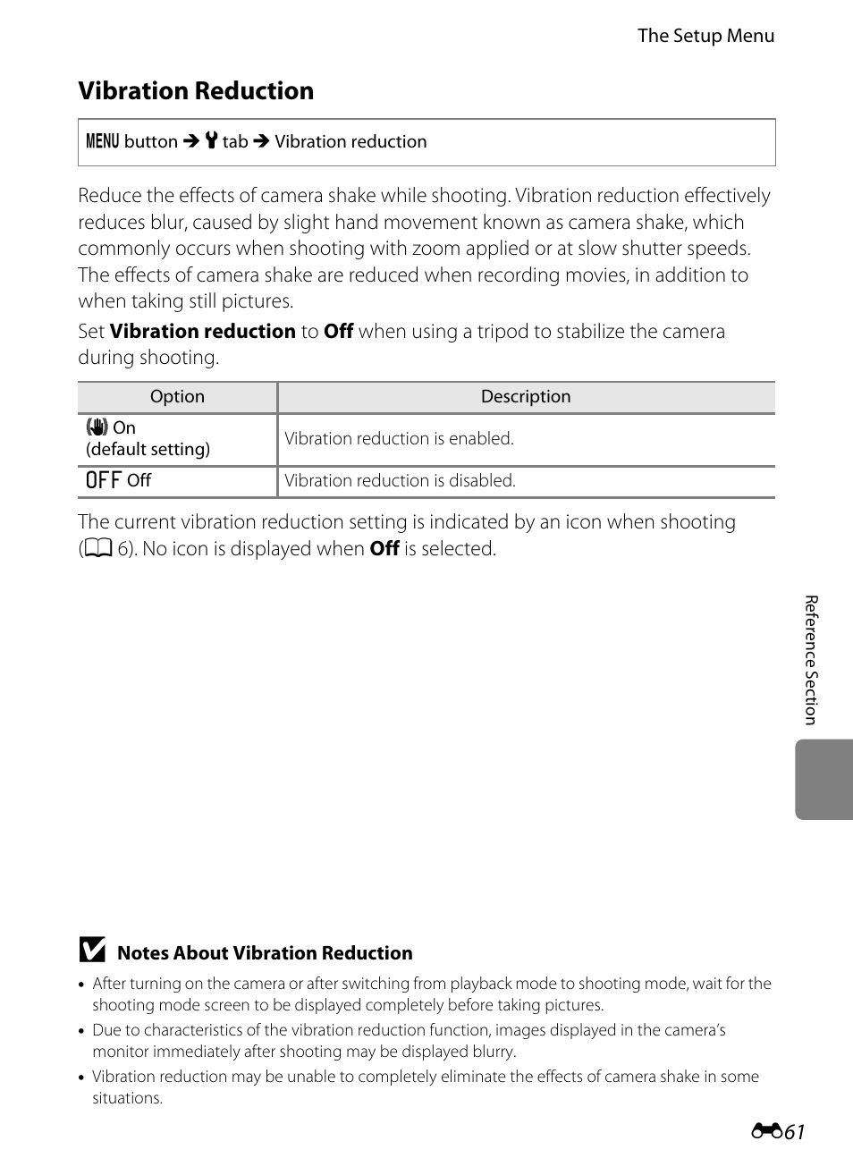 Vibration reduction, E61) to | Nikon S6200 User Manual | Page 167 / 212