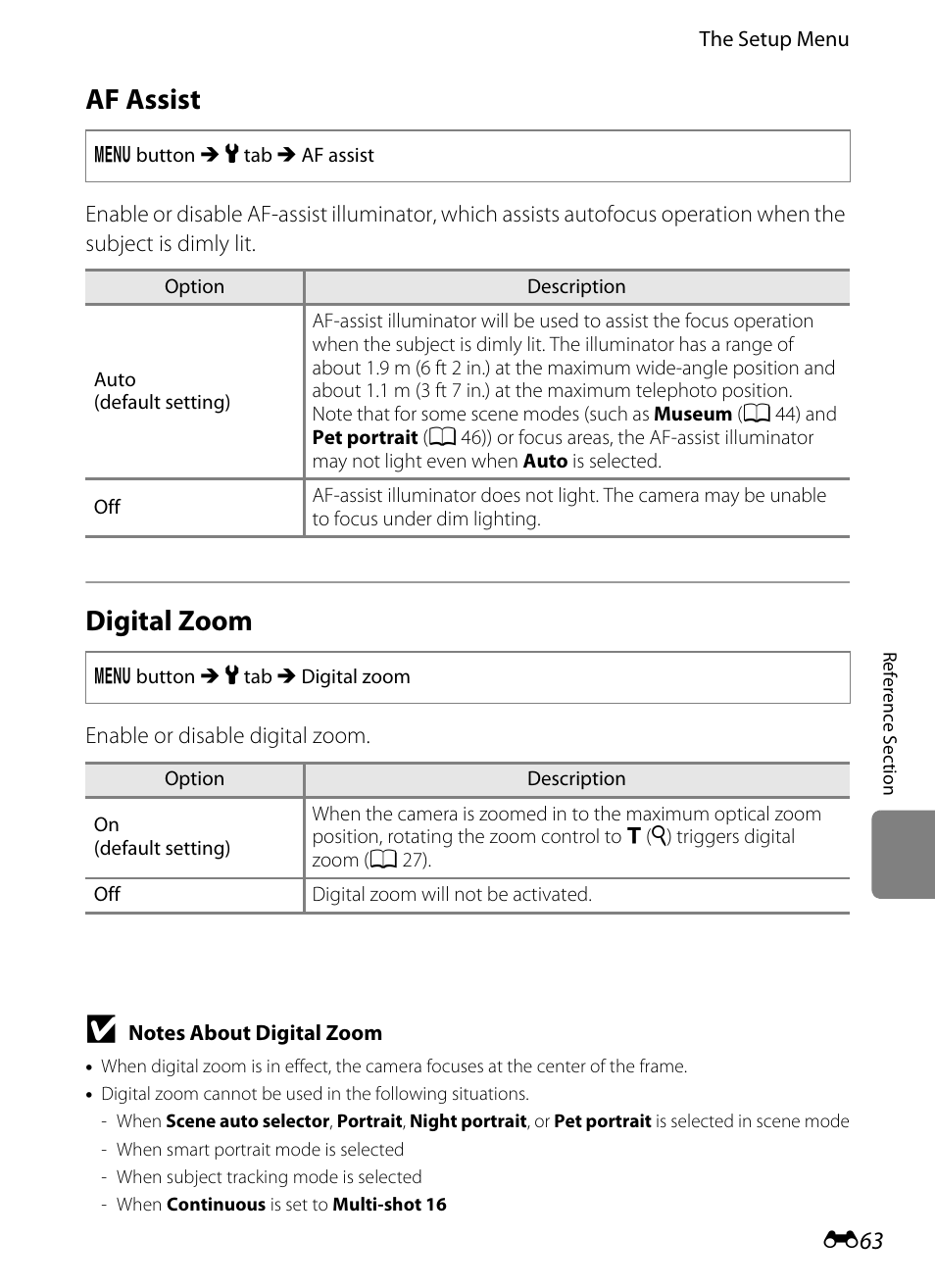Af assist, Digital zoom | Nikon S6200 User Manual | Page 169 / 212