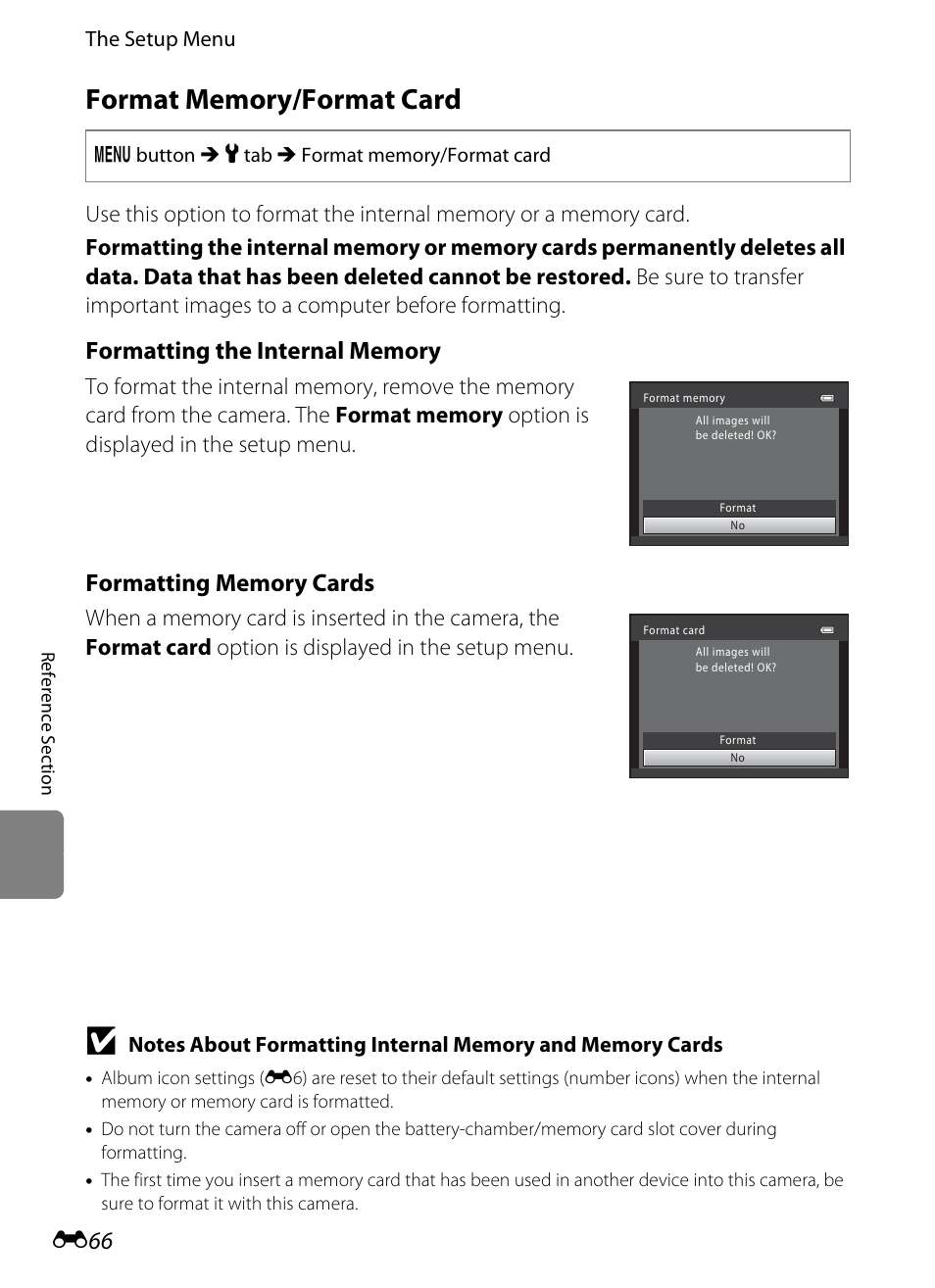 Format memory/format card, E66) | Nikon S6200 User Manual | Page 172 / 212