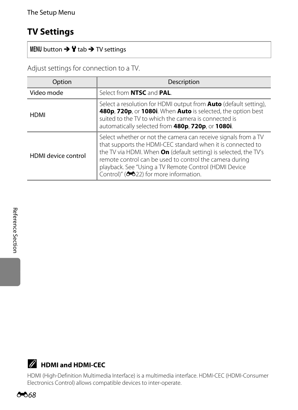 Tv settings, E68) u, E68) | Nikon S6200 User Manual | Page 174 / 212