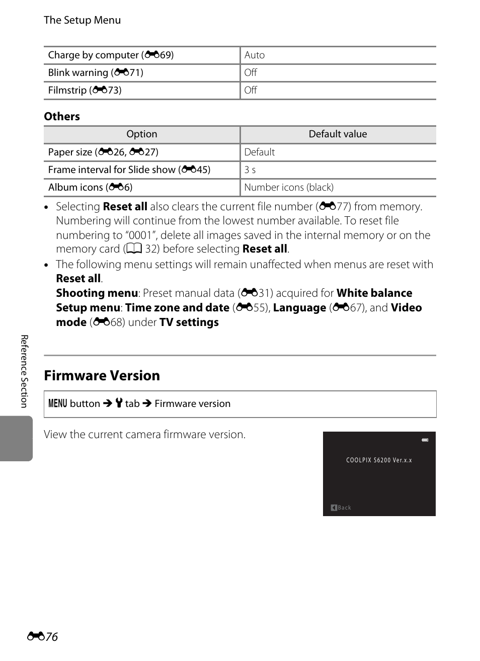 Firmware version | Nikon S6200 User Manual | Page 182 / 212