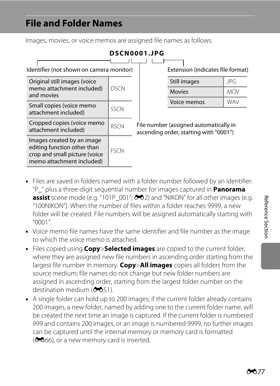 File and folder names, E77). th, Rrent file number | E77) fr | Nikon S6200 User Manual | Page 183 / 212