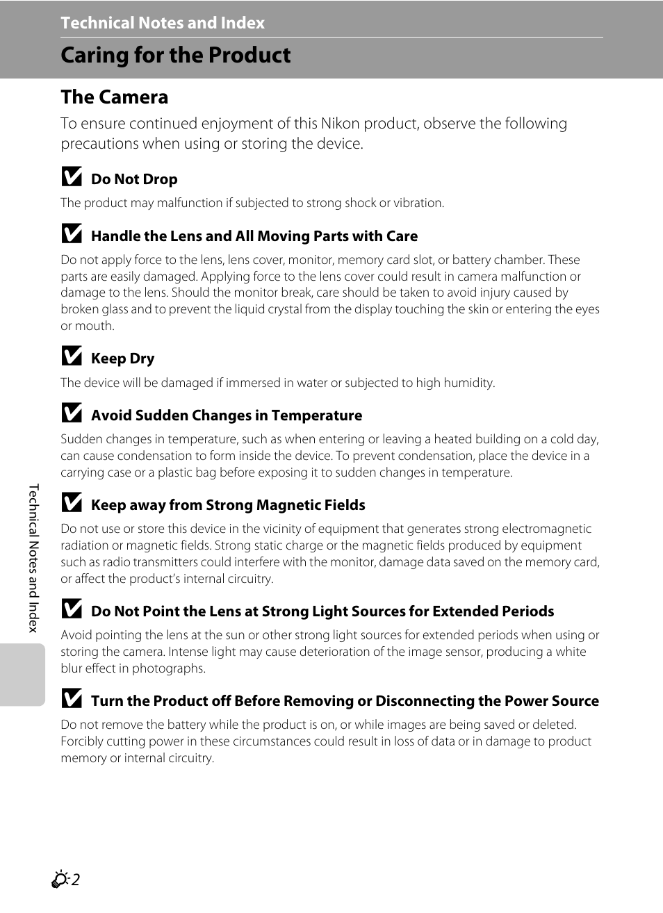 Caring for the product, The camera | Nikon S6200 User Manual | Page 190 / 212