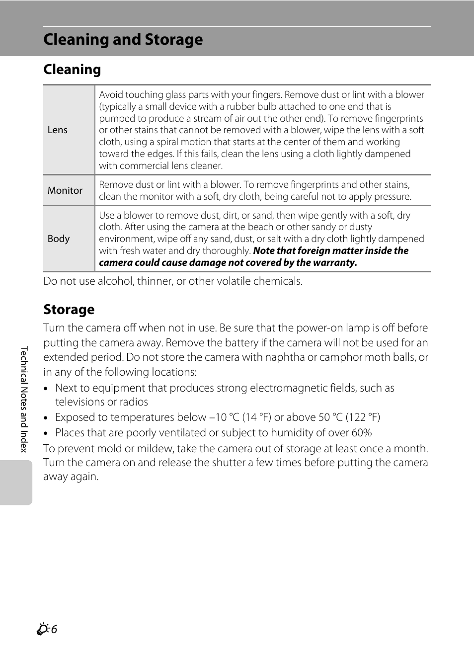 Cleaning and storage, Cleaning, Storage | F6 storage | Nikon S6200 User Manual | Page 194 / 212
